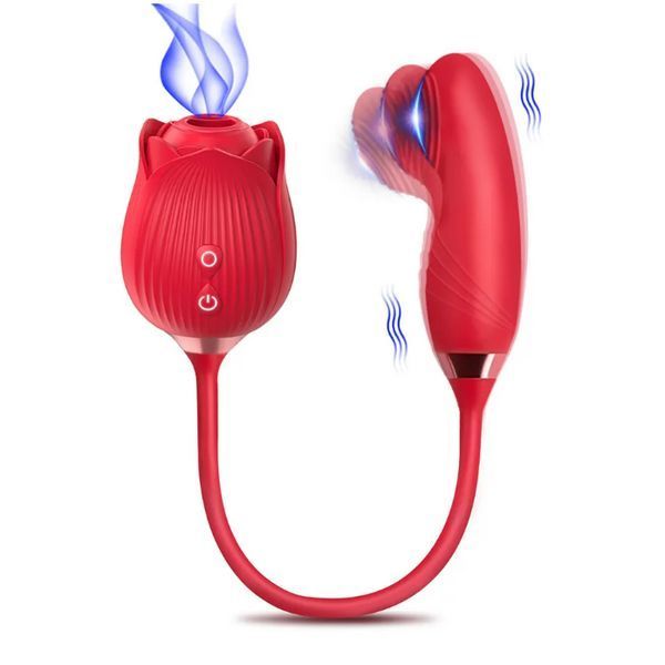 Вібратор для подвійної стимуляції з вакуумом, Стимулятор&nbsp;троянда орального вагінального сексу для жінок С 570 фото